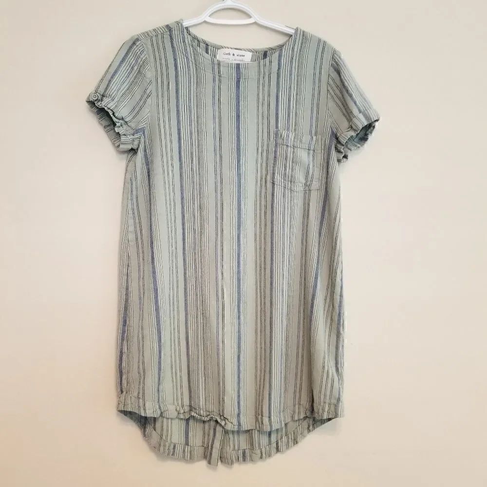 Cloth & Stone Green Blue Striped Tunic Dress Med